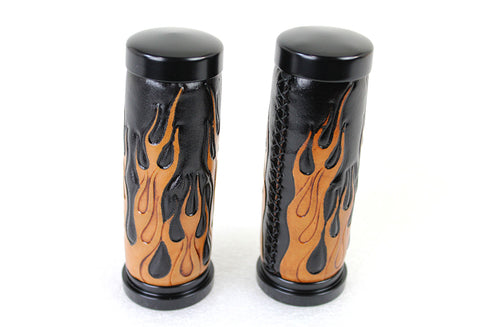 V-Twin Amber Flame Style Throttle By Wire Grip Set with Black Ends - 28-0892