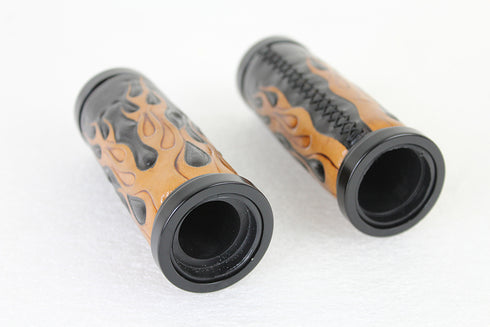 V-Twin Amber Flame Style Throttle By Wire Grip Set with Black Ends - 28-0892