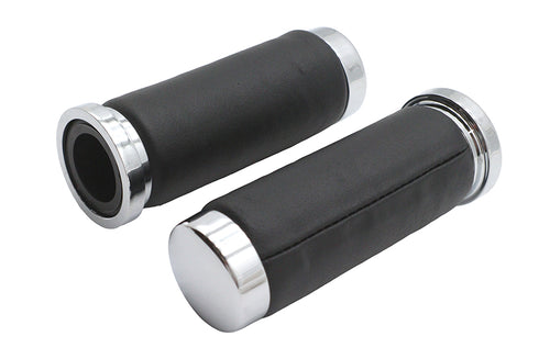 Wyatt Gatling Black Leather Grip Set with Smooth End Caps - 28-2015