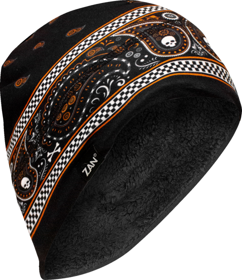 ZAN HEADGEAR SportFlex® Helmet Liner - High Pile Fleece Lined - Classic Bandanna - Black/Orange WHLH197