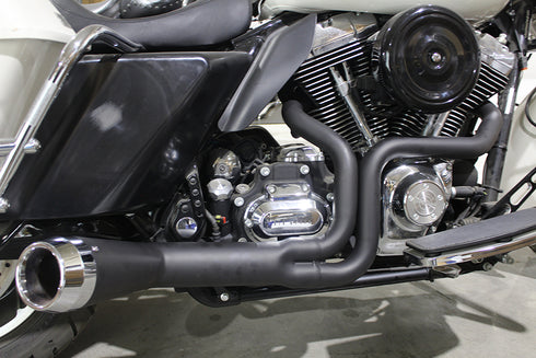 V-Twin FLT Offset Megaphone 2:1 1-3/4 inch Exhaust Black with Chro - 29-0024