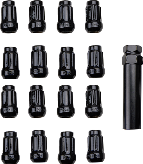 ITP Lug Nuts - 60? Tapered - Black - M12 x 1.25 - Splined with Key - 16 Pack BLUG21BX