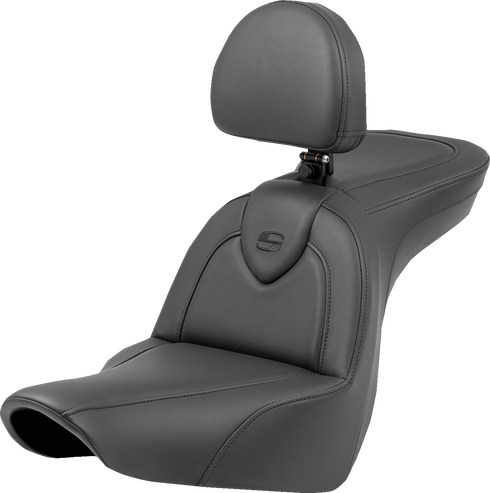 SADDLEMEN Roadsofa™ Seat - with Backrest - Black/Black Stitching - FXLR/FLSB '18-'23 818-29-187BR