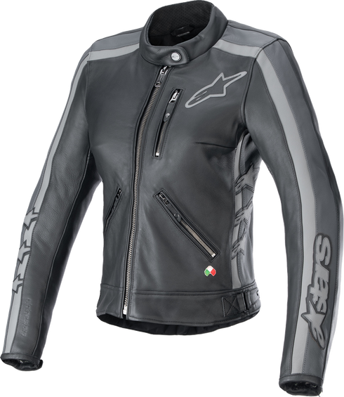 ALPINESTARS Stella Dyno Leather Jacket - Black Tar Gray/Dark Gray - XL 3113924-1296-XL