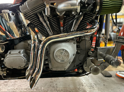 V-Twin Straight Down Drag Pipe Set Chrome with Heat Shields - 30-0022