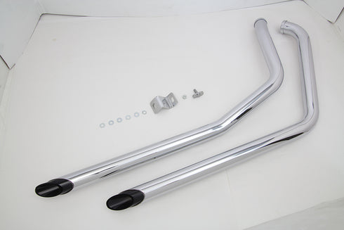 V-Twin Exhaust Drag Pipe Set Chrome with Black Slash Tips - 30-3424