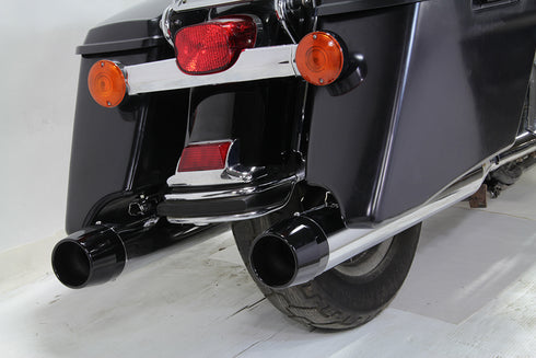 V-Twin Chrome Muffler Set with Black Medium Tapered End Tips - 30-4053