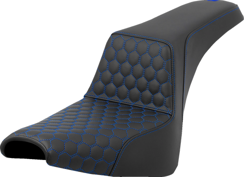 SADDLEMEN Step-Up Seat - Honeycomb - Blue Stitching - FXBB/FXST '18-'24 818-30-17701
