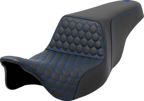 SADDLEMEN Step-Up Seat - Honeycomb - Blue Stitching - FL '08-'23 808-07B-17701