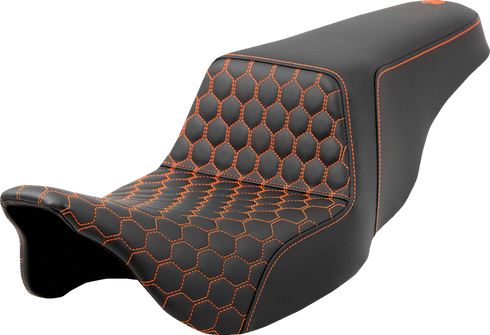 SADDLEMEN Step-Up Seat - Honeycomb - Orange Stitching - FL '08-'23 808-07B-17703