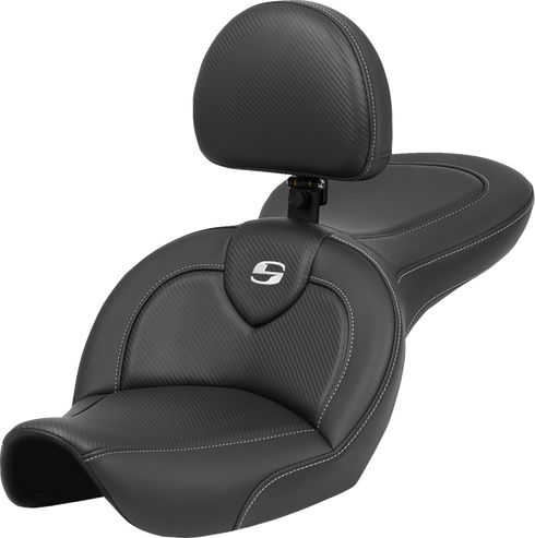 SADDLEMEN Roadsofa™ Seat - with Backrest - Carbon Fiber - FXDWG '96-'03 896-05-185BR