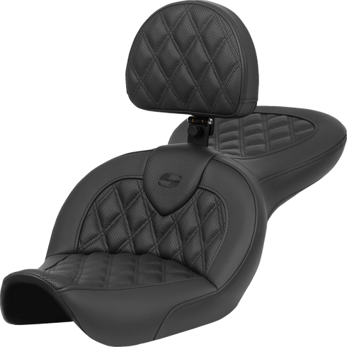 SADDLEMEN Roadsofa™ Seat - with Backrest - Lattice Stitch - FXDWG '96-'23 896-05-182BR