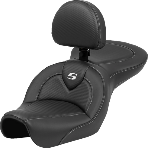 SADDLEMEN Roadsofa™ Seat - Carbon Fiber - Black Stitch - with Backrest - FL '04-'05 804-04-185BR