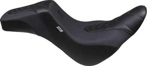 MUSTANG Signature Series Squareback™ Seat - Gripper Vinyl - Chevron - Gunmetal Stitch - Softail '18-'24 76323GM