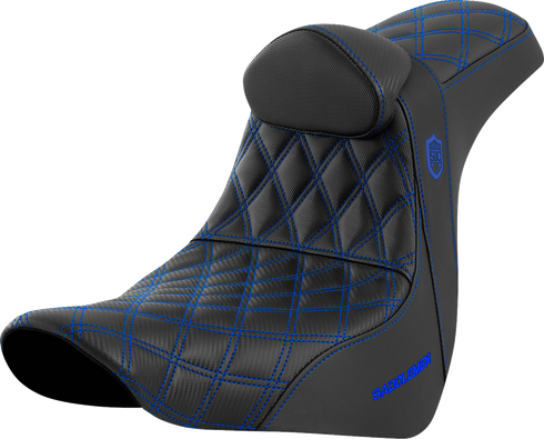 SADDLEMEN Pro Series SDC Performance Seat - w/ Backrest - Blue Stitch - FL/FX '18-'23 SC81829BLURT