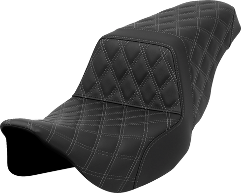SADDLEMEN Step-Up Seat - Lattice Stitch - Gray Stitch - FLH/FLT '08-'23 808-07B-17502