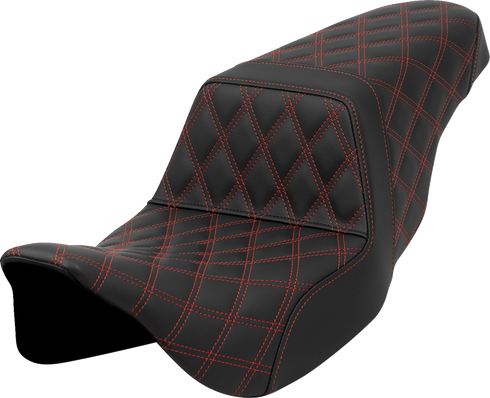 SADDLEMEN Step-Up Seat - Lattice Stitch - Red Stitch - FLH/FLT '08-'23 808-07B-17504