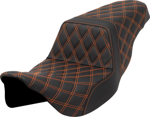 SADDLEMEN Step-Up Seat - Lattice Stitch - Orange Stitch - FLH/FLT '08-'23 808-07B-17503