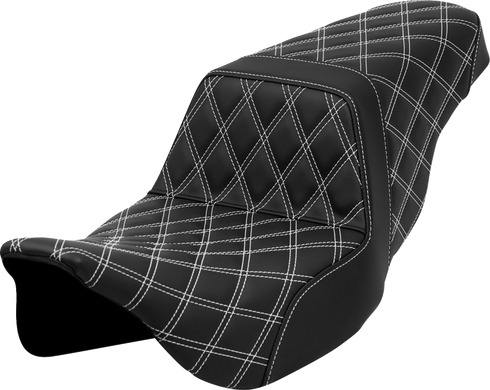 SADDLEMEN Step-Up Seat - Lattice Stitch - White Stitch - FLH/FLT '08-'23 808-07B-17506