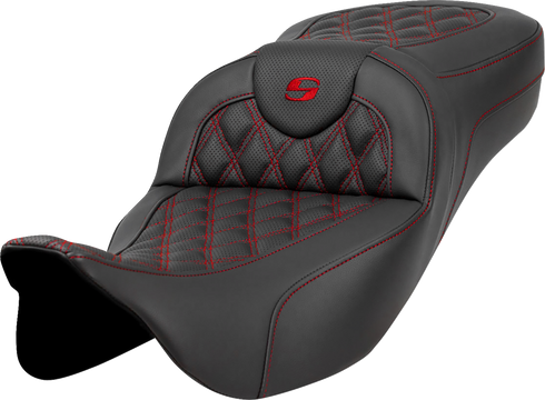 SADDLEMEN Extended Reach Roadsofa™ Seat - Lattice Stitch - Red Stitch - without Backrest - FL '08-'24 808-07B-18404