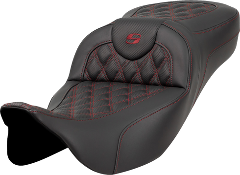 SADDLEMEN Extended Reach Roadsofa™ Seat - Lattice Stitch - Burgundy Stitch - without Backrest - FL '08-'24 808-07B-18408