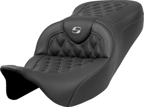 SADDLEMEN Roadsofa™ Seat - Lattice Stitch - Dark Gray Stitch - without Backrest - FLH/FLT '08-'23 808-07B-18202