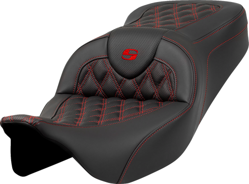 SADDLEMEN Roadsofa™ Seat - Lattice Stitch - Red Stitch - without Backrest - FLH/FLT '08-'23 808-07B-18204
