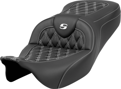 SADDLEMEN Roadsofa™ Seat - Lattice Stitch - White Stitch - without Backrest - FLH/FLT '08-'23 808-07B-18206