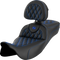 SADDLEMEN Roadsofa™ Extended Reach Seat - Lattice Stitch - Blue Stitch - with Backrest - FL '08-'24 808-07B-184B1