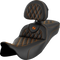 SADDLEMEN Roadsofa™ Extended Reach Seat - Lattice Stitch - Orange Stitch - with Backrest - FL '08-'24 808-07B-184B3