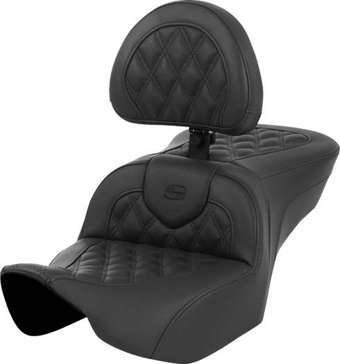 SADDLEMEN Roadsofa™ Seat - with Backrest - Lattice Stitch - Black - FL '23-'24 823-07-182BR
