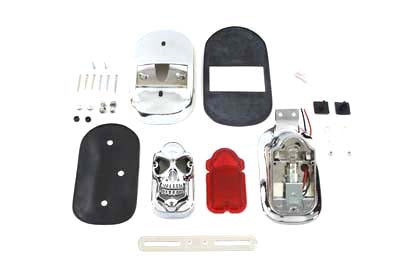 V-Twin Chrome Tombstone Tail Lamp Kit with Skull Grill - 33-0190