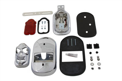 V-Twin Chrome Tombstone Tail Lamp Kit with Skull Grill - 33-0191