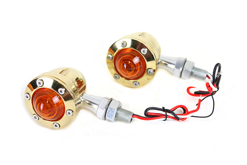 Wyatt Gatling LED Bullet Turn Signal Set Brass with Amber Lens - 33-1655