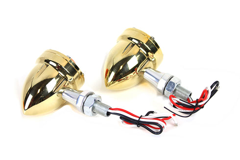 Wyatt Gatling LED Bullet Turn Signal Set Brass with Amber Lens - 33-1655