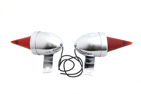 V-Twin Torpedo Bullet Lamp Set Chrome with Brackets - 33-1705