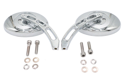 Wyatt Gatling Oval Mirror Set with Billet 3 Slot Stem Chrome - 34-0328
