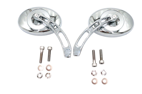 Wyatt Gatling Oval Mirror Set with Billet 3 Slot Stem Chrome - 34-0328