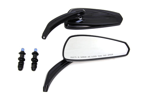 Wyatt Gatling Gloss Black Tribal Teardrop Mirrors with Billet Stems - 34-1542
