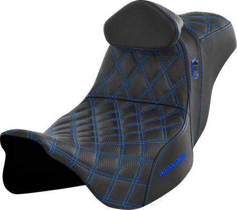 SADDLEMEN Pro Series SDC Performance Seat - w/ Backrest - Blue Stitch - FLH/FLT '08-'23 SC80807BLURT
