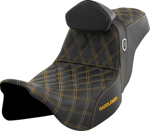 SADDLEMEN Pro Series SDC Performance Seat - w/ Backrest - Gold Stitch - FLH/FLT '08-'25 SC80807GOLRT