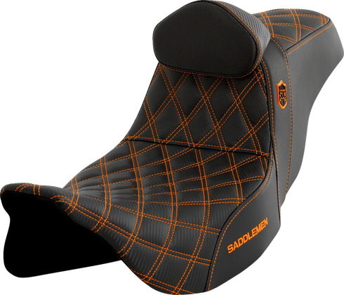 SADDLEMEN Pro Series SDC Performance Seat - w/ Backrest - Orange Stitch - FLH/FLT '08-'25 SC80807ORART
