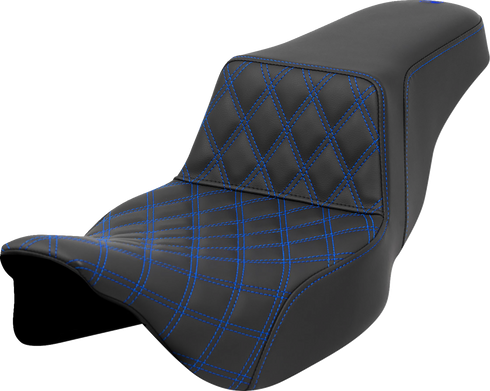 SADDLEMEN Step-Up Seat - Front Lattice Stitch - Blue Stitch - Extended Reach - FLH/FLT '08-'23 808-07E-17201
