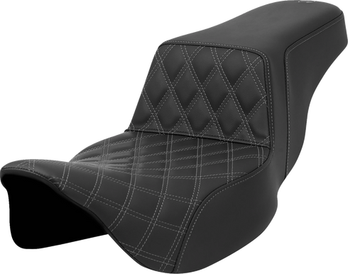SADDLEMEN Step-Up Seat - Front Lattice Stitch - Gray Stitch - Extended Reach - FLH/FLT '08-'23 808-07E-17202