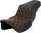 SADDLEMEN Step-Up Seat - Front Lattice Stitch - Orange Stitch - Extended Reach - FLH/FLT '08-'23 808-07E-17203