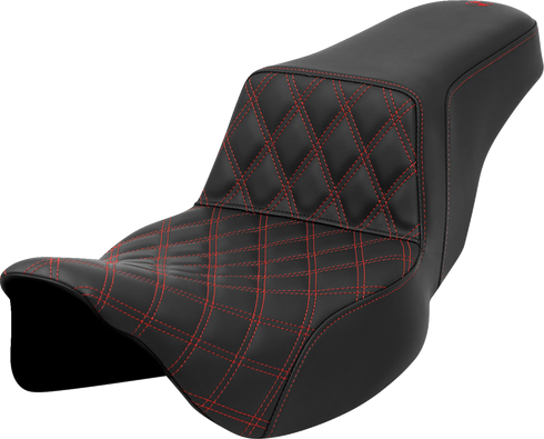 SADDLEMEN Step-Up Seat - Front Lattice Stitch - Red Stitch - Extended Reach - FLH/FLT '08-'23 808-07E-17204