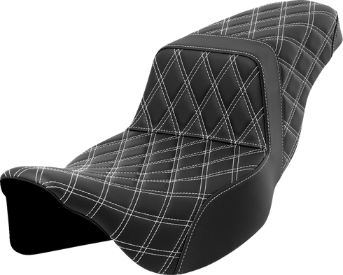 SADDLEMEN Step-Up Seat - Lattice Stitch - White Stitch - Extended Reach - FLH/FLT '08-'23 808-07E-17506