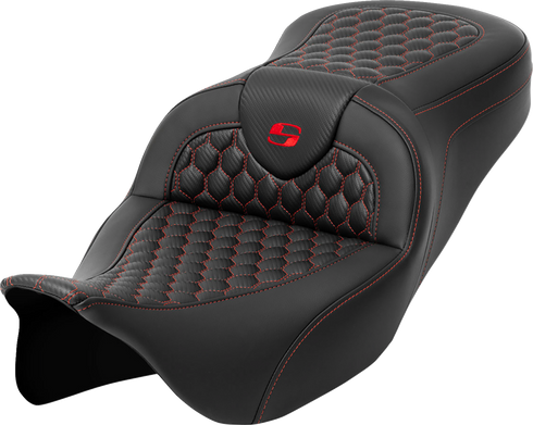 SADDLEMEN RoadSofa™ Seat - Honeycomb - Red Stitch - without Backrest - FLH/FLT '08-'23 808-07B-18904