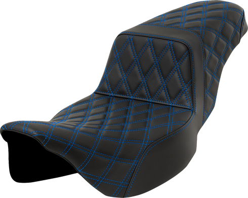 SADDLEMEN Step-Up Seat - Lattice Stitch - Blue Stitch - Extended Reach - FLH/FLT '08-'23 808-07E-17501
