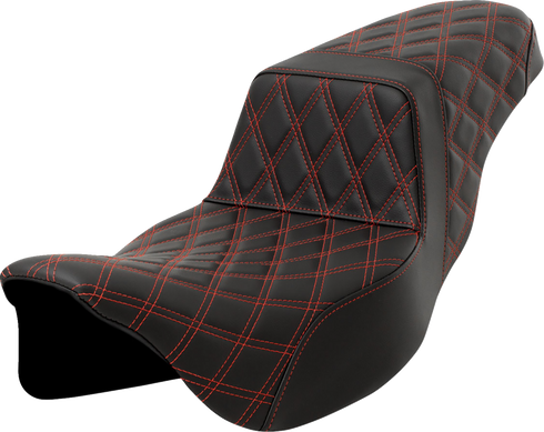 SADDLEMEN Step-Up Seat - Lattice Stitch - Red Stitch - Extended Reach - FLH/FLT '08-'23 808-07E-17504